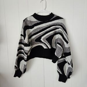 Dreamers Black and Gray Women's Crop Sweater